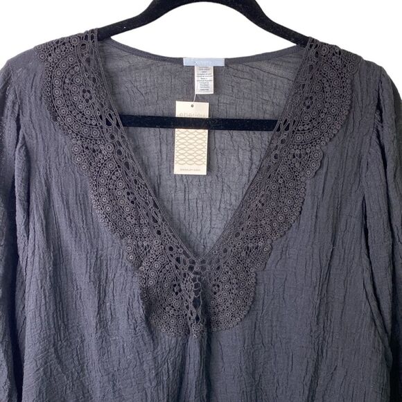 Eberjey Sol Celeste Short Sleeve V-Neck Lace Tunic Swim Coverup Gauze Oversized - Picture 4 of 15